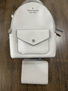 Kate Spade Gray Leather mini backpack with wallet